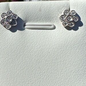 14k Genuine Diamond Flower Stud Earrings